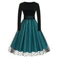 thumbnail image 1 of UYISJ Women Vintage Polka Dot 1950s Audrey Retro Rockabilly Prom Dress 50s Long Sleeve Patchwork Cocktail Party Swing Dress Sky BlueL, 1 of 4