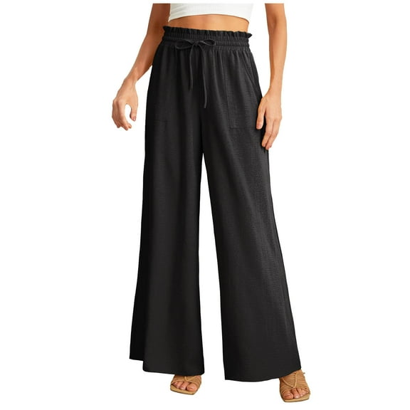 UYISJ Women Wide Leg Pants High Waist Loose Flowy Trousers Straight Open Bottom Sweatpants Business Casual Pants with Pockets L