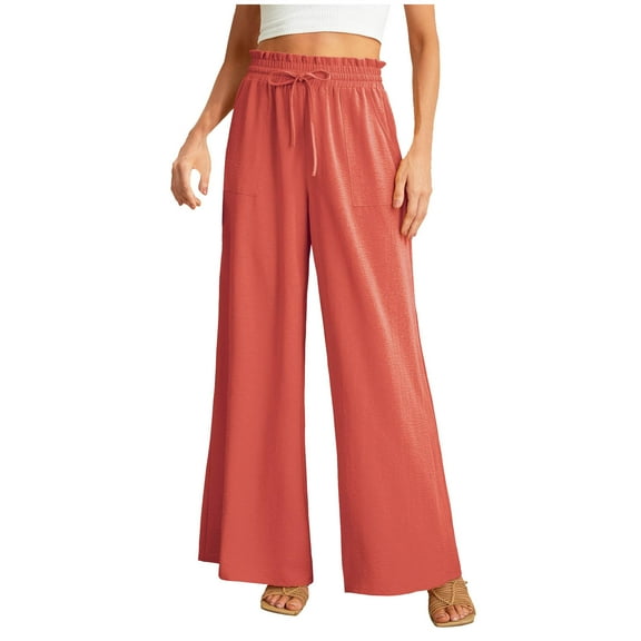 UYISJ Women Wide Leg Pants High Waist Loose Flowy Trousers Straight Open Bottom Sweatpants Business Casual Pants with Pockets Red M