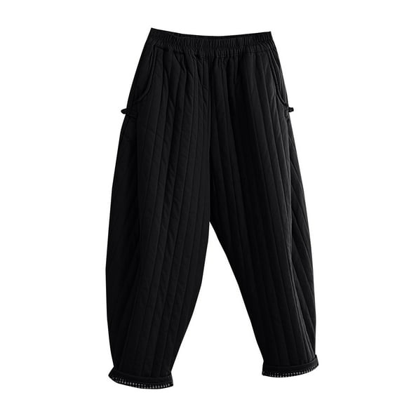 UYISJ Women Winter Warm Down Cotton Pants Thicker Padded Quilted Pants Loose Fit Wide Leg Trousers with Pockets 4XL
