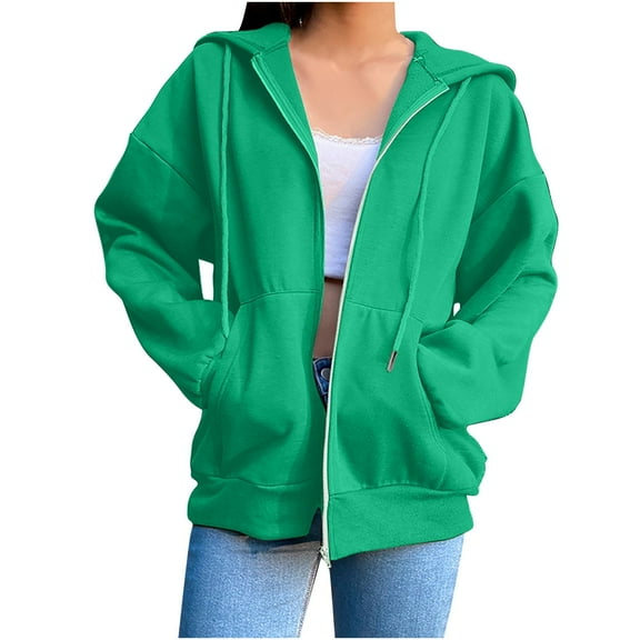 UYISJ Women Zip Up Hoodie Long Sleeve Hooded Oversized Sweatshirts Y2K Jacket with Pockets Casual Drawstring Fall Coat Green 3XL