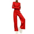 thumbnail image 1 of UYISJ Women's 2 Piece Loungewear Long Sleeve Crop Top Wide Leg Palazzo Pants Set Tracksuits Casual Solid Color Outfit Red M, 1 of 6