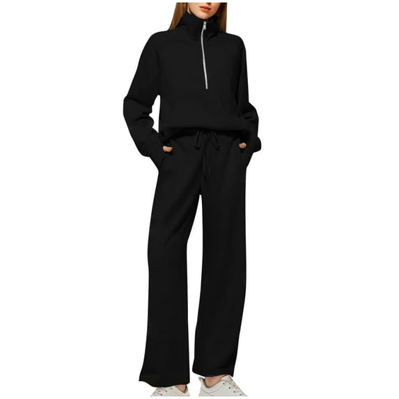 UYISJ Women's 2 Piece Outfit Fleece Half Zip Sweatshirt Joggers Pants Set Y2K Tracksuit Casual Fall Sweatsuit with Pockets XL