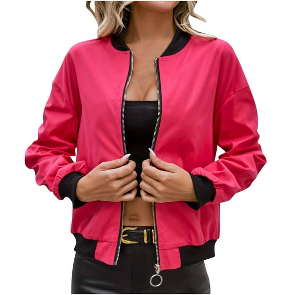 UYISJ Women's Bomber Jacket Casual Coat Zip Up Outerwear Windbreaker Full Zipper Tops Fall Bomber Jackets with Pockets Red M