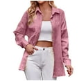 thumbnail image 1 of UYISJ Women's Button Down Shirt Jacket Long Sleeve Blouses V Neck Casual Fall Tunics Loose Fit Solid Color Shacket Pink M, 1 of 1