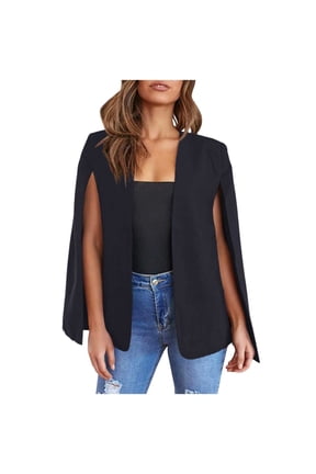 Women's Cape Blazer Split Long Sleeve Open Front Blazer Jacket Business Casual Suit Tops Cardigan Coats Black XXL