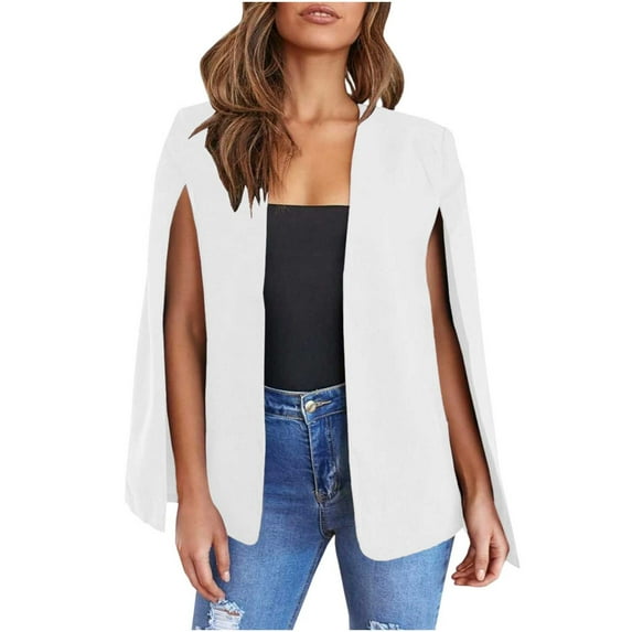 UYISJ Women's Cape Blazer Split Long Sleeve Open Front Blazer Jacket Business Casual Suit Tops Cardigan Coats White M