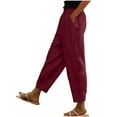 thumbnail image 1 of UYISJ Women's Capris Trendy Elastic Waist Summer Pants Solid Color Loose Fit Casual Pants With Pockets Going out Cropped Pants Wine L, 1 of 6