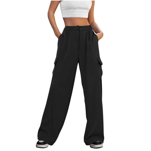 UYISJ Women's Cargo Pants High Waist Straight Leg Business Dress Pants Wide Leg Casual Trousers with Pockets