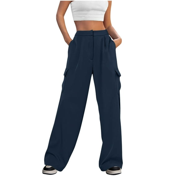 UYISJ Women's Cargo Pants High Waist Straight Leg Business Dress Pants Wide Leg Casual Trousers with Pockets