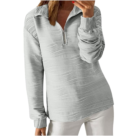 UYISJ Women's Casual Half Zip Shirts Long Sleeve Pullover Shirts Solid Color Textured Tunic Tops Fall Quarter Zip Sweatshirts Gray S