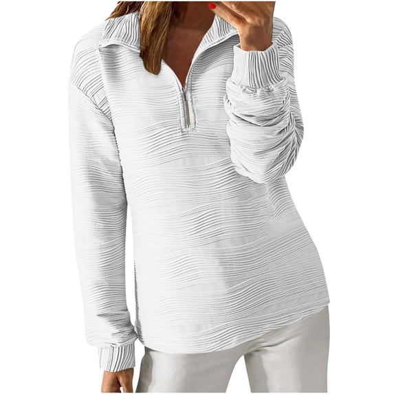 UYISJ Women's Casual Half Zip Shirts Long Sleeve Pullover Shirts Solid Color Textured Tunic Tops Fall Quarter Zip Sweatshirts S