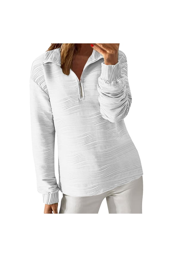 Women's Casual Half Zip Shirts Long Sleeve Pullover Shirts Solid Color Textured Tunic Tops Fall Quarter Zip Sweatshirts S