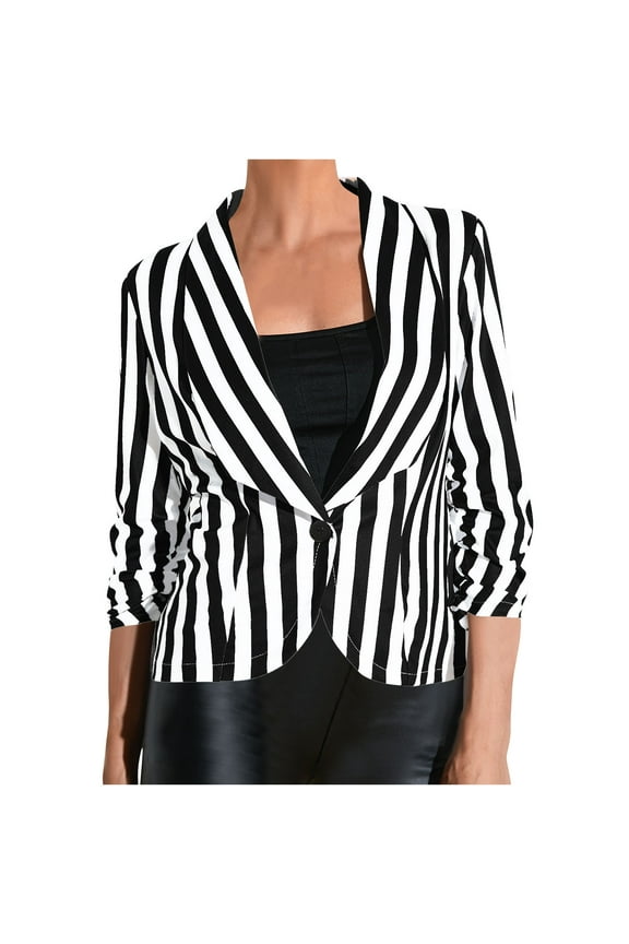 Women's Casual Long Sleeve Blazers Striped Graphic Colorful Coats Lapel Collar Work Suit Jackets for Work Office S