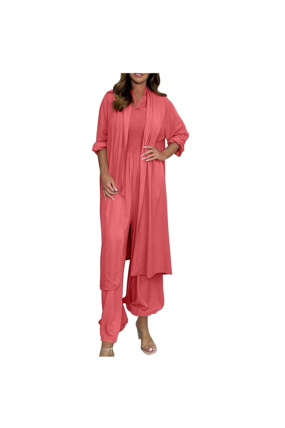 Women's Casual Outfits Fashion Chiffon Long Sleeve Trousers Two Piece Set Overalls Plus Size Pant Suits for Women Red M