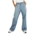 thumbnail image 1 of UYISJ Women's Casual Ripped Wide Leg Jeans High Waisted Distressed Loose Denim Pants Blue S, 1 of 7