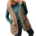 thumbnail image 1 of UYISJ Women's Casual Winter Fleece Vest Warm Open Front Sherpa Cozy Sleeveless Cardigan Outerwear Jackets Coats with Pockets Khaki S, 1 of 8