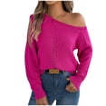 thumbnail image 1 of UYISJ Women's Cold Shoulder Long Sleeves Sweater Casual Loose Comfy Rib Knit T-Shirts Fall Winter Pullover Tops Blouse Hot Pink L, 1 of 8