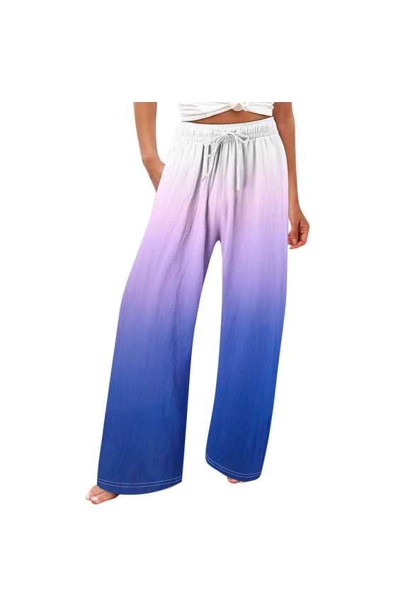 Women's Colorblock Sweatpant Elastic Waistband Drawstring Gradient Bottom Loose Pants Lounge Trousers Navy 4XL