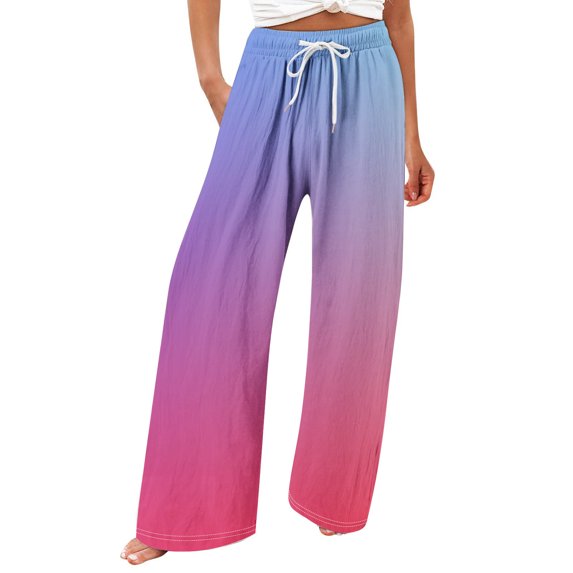 UYISJ Women's Colorblock Sweatpant Elastic Waistband Drawstring Gradient Bottom Loose Pants Lounge Trousers Pink XXL