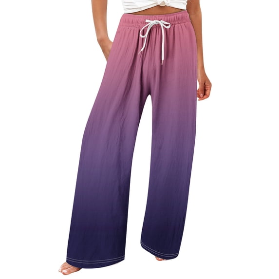 UYISJ Women's Colorblock Sweatpant Elastic Waistband Drawstring Gradient Bottom Loose Pants Lounge Trousers Purple M