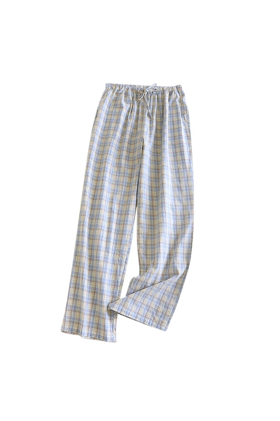 Women's Cotton Pajama Bottoms Lightweight Sleep & Lounge Pants Plaid Sleepwear Long Pj Pants With Pocket Blue M