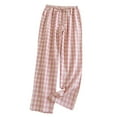 thumbnail image 1 of UYISJ Women's Cotton Pajama Bottoms Lightweight Sleep & Lounge Pants Plaid Sleepwear Long Pj Pants With Pocket Pink L, 1 of 5