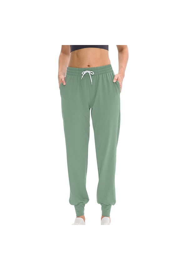 Women's Cotton Sweatpants with Pockets Drawstring Joggers Yoga Pants Casual Elastic Waist Tapered Leg Trousers Green S