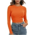 thumbnail image 1 of UYISJ Women's Crew Neck Long Sleeve Ribbed Knitted Trendy Fall Crop Tops Casual Basic Pullover Solid Color Slim Fit Shirts Orange S, 1 of 5