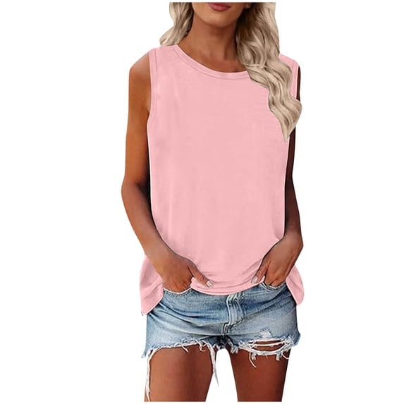 UYISJ Women's Crew Neck Loose Fit Sleeveless Tee Solid Color Shirt Tank Tops Summer Basic Casual Camisole