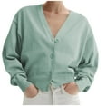 thumbnail image 1 of UYISJ Women's Cropped Cardigan V Neck Button Down Knitted Sweater Long Lantern Sleeve Coats Casual Solid Color Outerwear Green S, 1 of 6