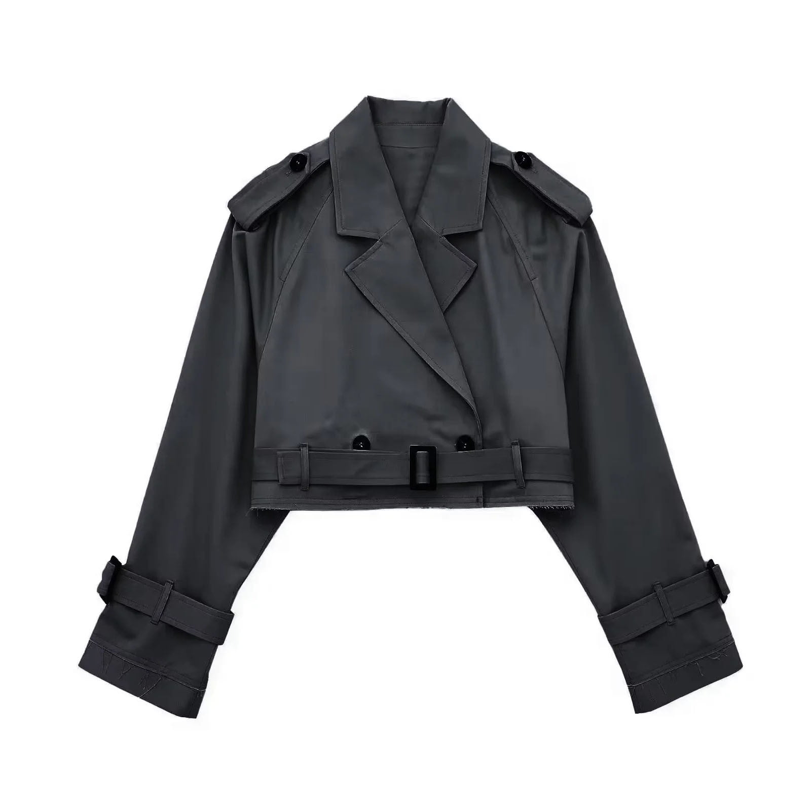 Breasted Lapel Cropped Trench Coat