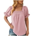thumbnail image 1 of UYISJ Women's Cute Tops Square Neck Short Sleeve Blouse Swiss Dot Flowy Tunic Tops for Summer Loose Fit Babydoll Blouse, 1 of 4