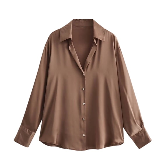 UYISJ Women's Elegant Satin Blouses Shirts Soft Silk Shirts Top Loose Fit Button Down Shirts Casual Office Long Sleeve Shirt Gold S