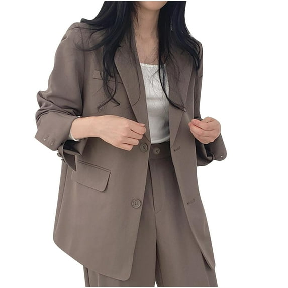 UYISJ Women's Fall Fashion Blazers Long Sleeve Solid Color Button up Casual Work Suit Office Blazer Jackets with Pockets Brown 3XL