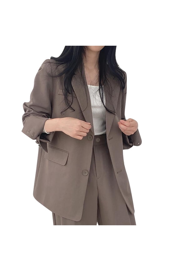 Women's Fall Fashion Blazers Long Sleeve Solid Color Button up Casual Work Suit Office Blazer Jackets with Pockets Brown S