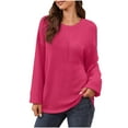thumbnail image 1 of UYISJ Women's Fall Long Sleeve Crew Neck Waffle Knit Casual Loose Oversized Pullover Sweater Jumper Tops with Pocket Hot Pink XL, 1 of 1
