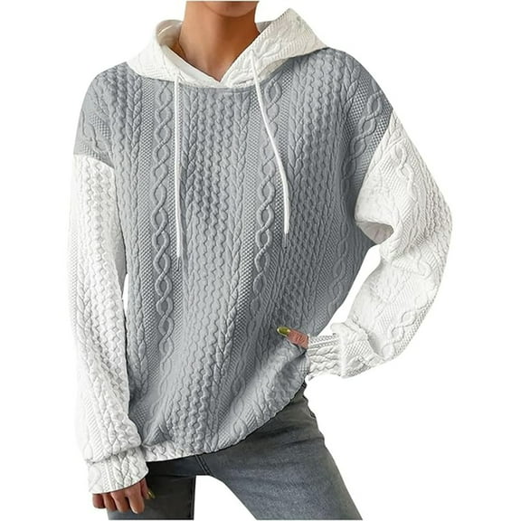 UYISJ Women's Fall Winter Hoodies Waffle Knit Color Block Sweatshirt Long Sleeve Drawstring Casual Lightweight Pullover Tops L