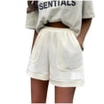 thumbnail image 1 of UYISJ Women's Fashion Shorts Waffle Knit Casual Summer Shorts Loose Fitted Elastic Waist Shorts with Pockets Solid Color Shorts Beige L, 1 of 5