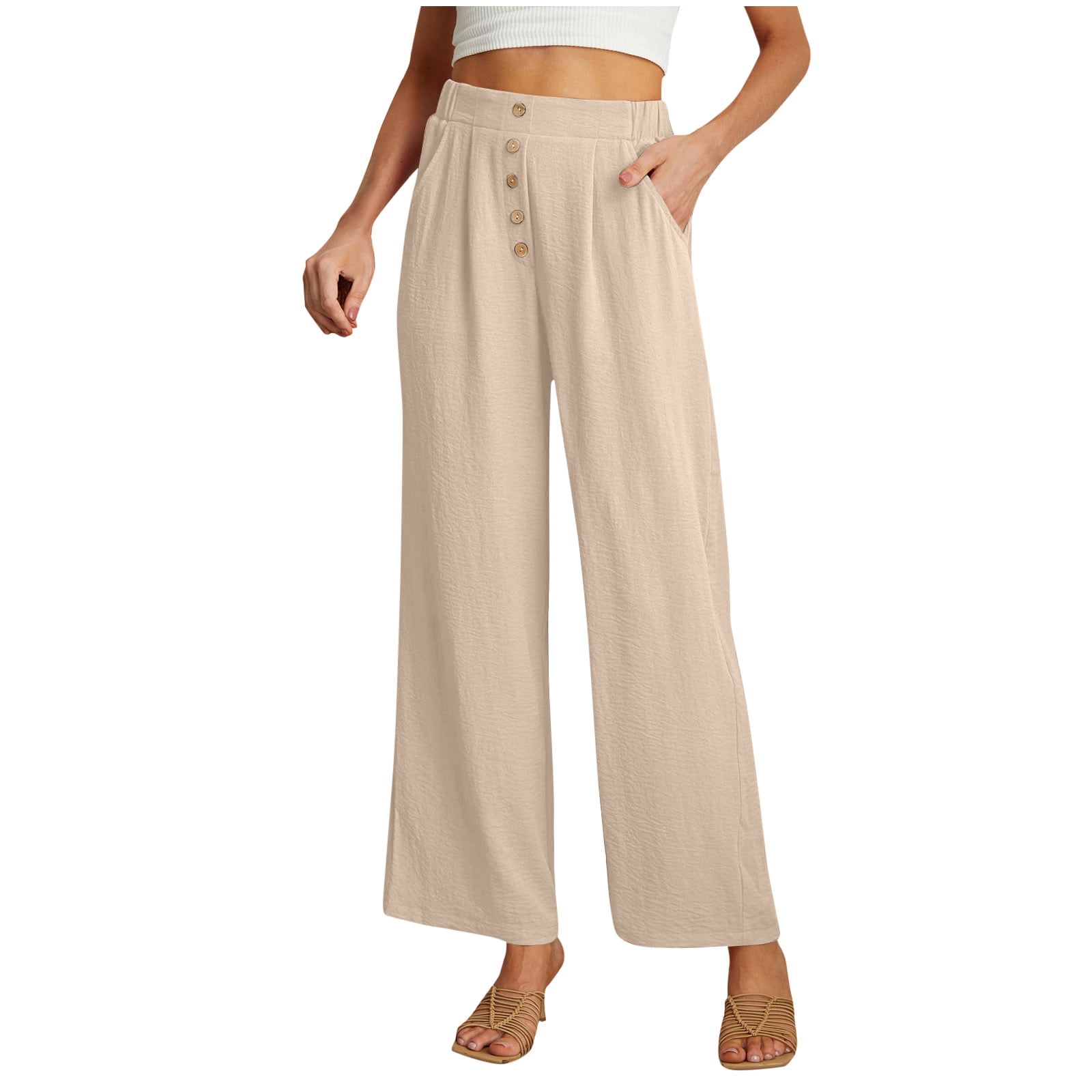 UYISJ Women's Flowy Pants Wide Leg Palazzo Pants Lounge Slacks High Waist Button Trousers Pocket