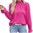thumbnail image 1 of UYISJ Women's Frill Mock Neck Pleated Tops Puff Long Sleeve Ruffle Trim Blouse Dressy Casual Office Work Business T Shirts Hot Pink M, 1 of 6