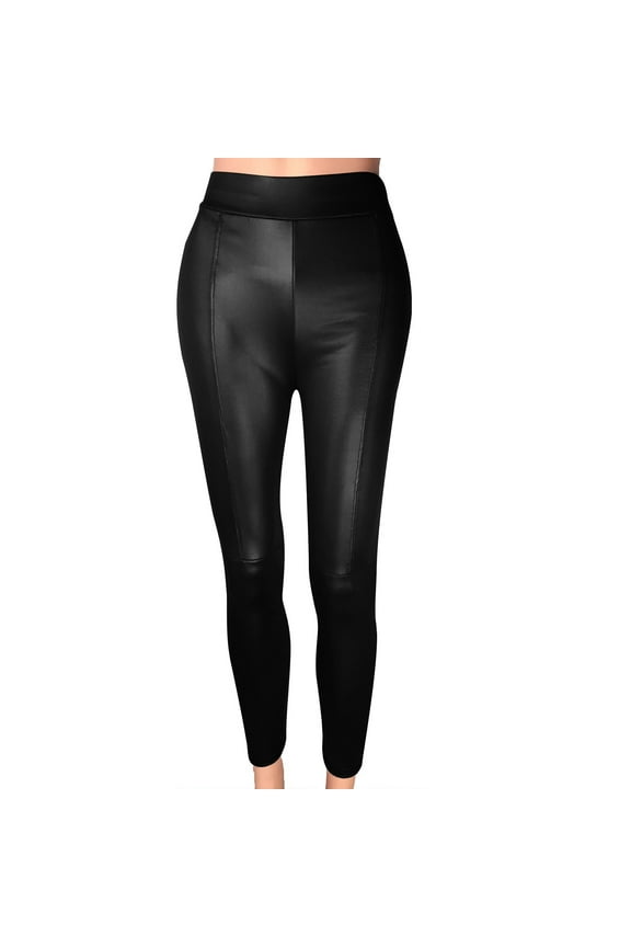 Women's High Waist Pants Comfy Faux Leather Leggings Tights Stretchy Pleather Pants Slim Fit Solid Color Trousers S