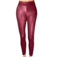 thumbnail image 1 of UYISJ Women's High Waist Pants Comfy Faux Leather Leggings Tights Stretchy Pleather Pants Slim Fit Solid Color Trousers Wine S, 1 of 4