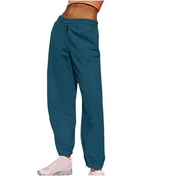 UYISJ Women's High Waisted Fleece Sweatpants Casual Baggy Joggers with Pockets Foldable Warm Fall Winter Lounge Pants Blue XXL