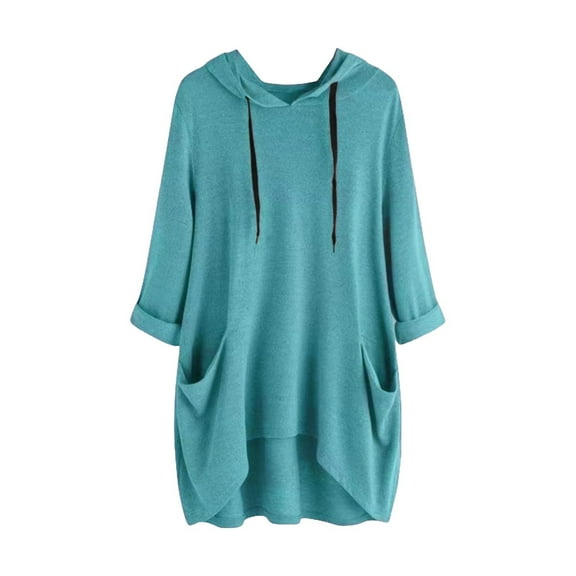 UYISJ Women's Hoodies Oversized Sweatshirt Dress Long Sleeve Casual Tunic Pullover Loose Fit Fall Tops With Pockets Light Blue M