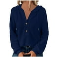 thumbnail image 1 of UYISJ Women's Hoodies Sweatshirts Waffle Knit Button V Neck Hoodie Pullover Casual Long Sleeve Hooded Tops, 1 of 7