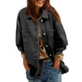 thumbnail image 1 of UYISJ Women's Jean Jacket Oversized Button Up Long Sleeve Split Denim Jackets Fall Lapel Collar Tops Casual Solid Color Coats Gray L, 1 of 6