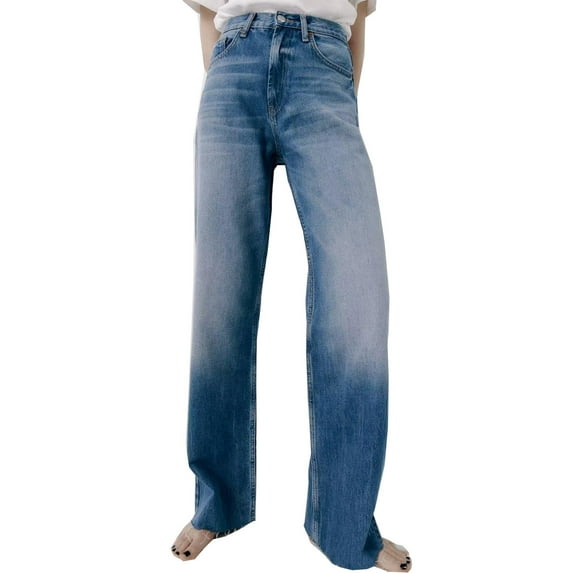 UYISJ Women's Juniors High Rise Extra Wide Straight Leg Jeans Casual Full Length Trousers