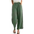 thumbnail image 1 of UYISJ Women's Linen Wide Leg Long Pants Casual Elastic Waist Drawstring Trousers Fall Open Bottom Trousers with Pockets Army Green S, 1 of 9