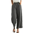 thumbnail image 1 of UYISJ Women's Linen Wide Leg Long Pants Casual Elastic Waist Drawstring Trousers Fall Open Bottom Trousers with Pockets Dark Gray L, 1 of 9